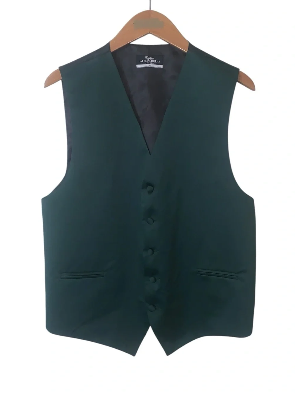 S.H. Churchill & Co. Dark Green Formal Vest Button Up Satin